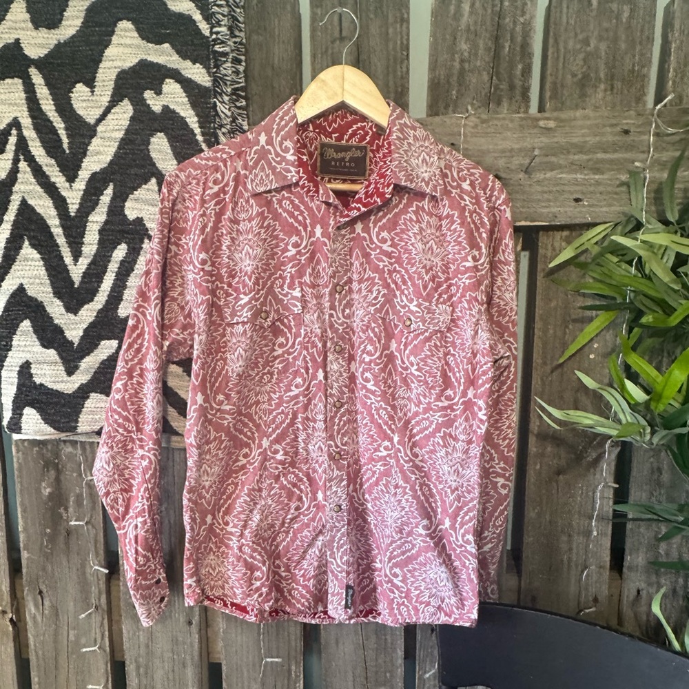 Wrangler Red/washed Paisley Long-Sleeve Button-Up Western Shirt